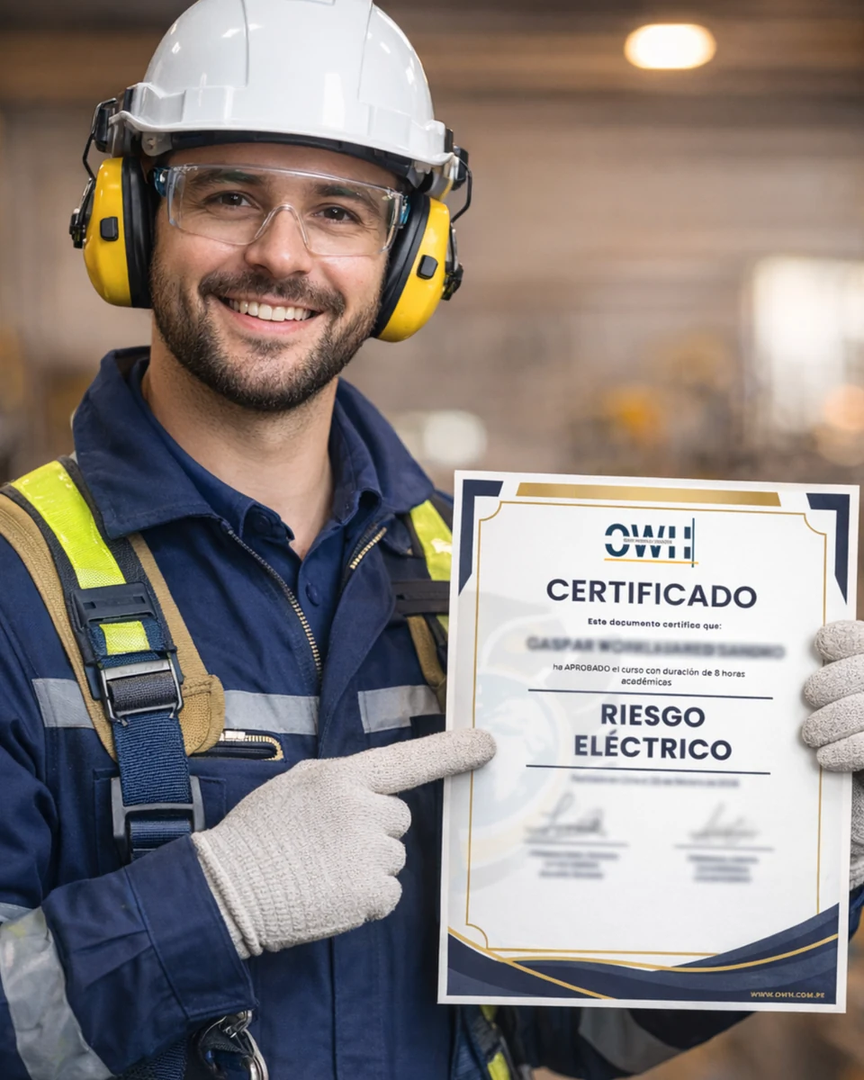 Trabajador mostrando un certificado de capacitación